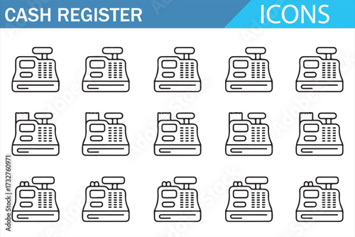 Cashier register silhouettes – minimal outline icon collection for commerce and payment