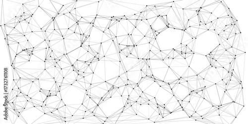 Abstract network of interconnected black dots and grey lines forming a complex geometric mesh pattern on a white background representing data connections or scientific structures