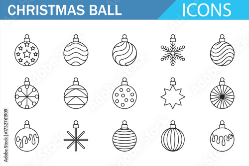Snowflake and star baubles – modern holiday icon pack in simple vector style