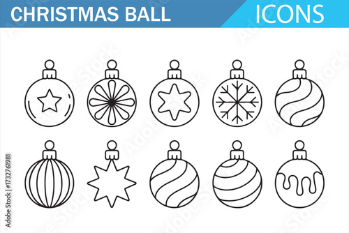 Festive decoration icons – classic Christmas ball outlines for cards and invitations