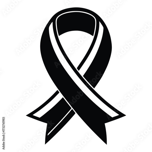 Simple symbolic awareness ribbon in black monochrome isolated against a clean white canvas