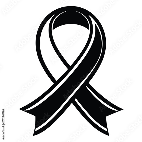 Black awareness ribbon symbolizes solidarity and mourning on a white background, creating a strong visual