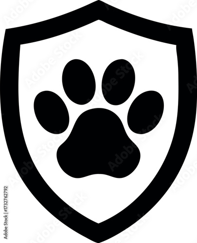 Animal protection. Animal paw icon. Pet guard. Protected animal. Safety badge animals. Security animal label. Shield with paw icon vector illustration
