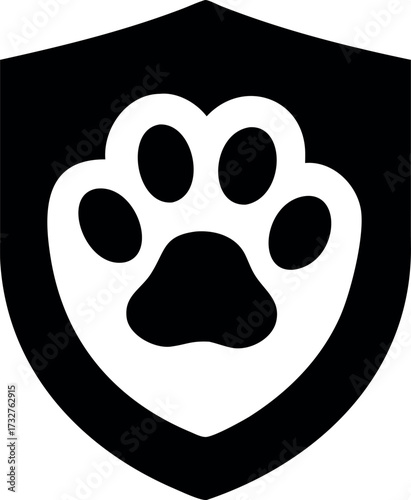Animal protection. Animal paw icon. Pet guard. Protected animal. Safety badge animals. Security animal label. Shield with paw icon vector illustration
