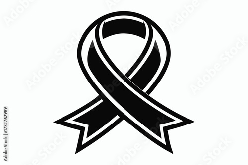 Black and white awareness ribbon with a subtle outline appears centered on the plain background