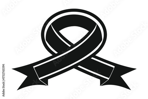 Elegant black ribbon with folded edges conveys support and awareness on a white backdrop