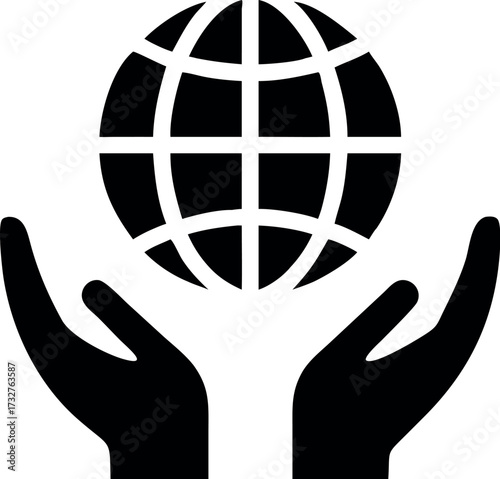 save earth icon vector hand and globe icon vector