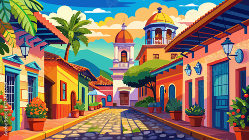 Beautiful streets and colorful facades of San Cristobal de las Casas in Chiapas, Mexico, vibrant colonial architecture, historic charm, cultural heritage, lively atmosphere, picturesque views, 