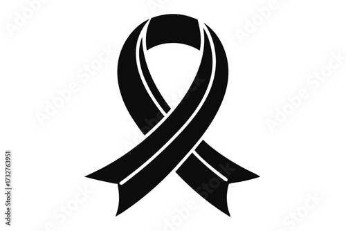Simple black awareness ribbon with tail ends signifies solidarity and support