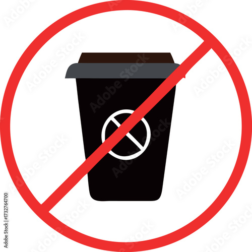 Crossed out disposable coffee cup vector, no coffee allowed, hot drinks prohibited vector illustration