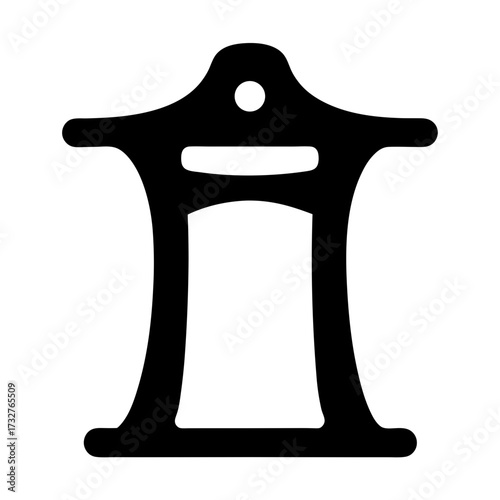 Abstract black graphic of a Japanese Torii gate with a circle
