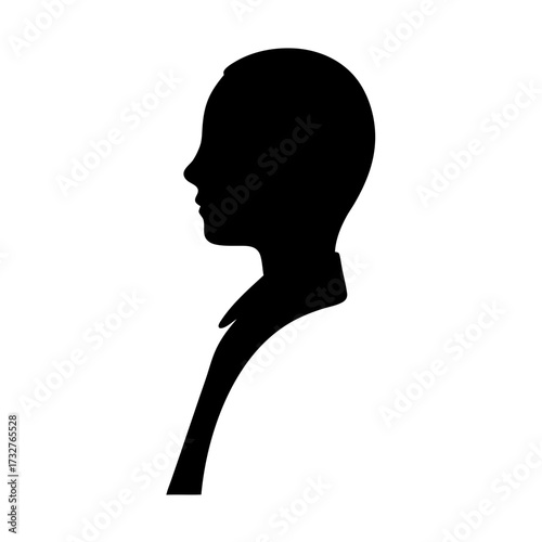 Silhouette of a person's head and shoulders, facing left, black on white background