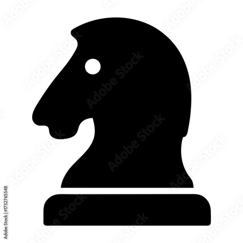 Single black chess knight piece logo on white background design