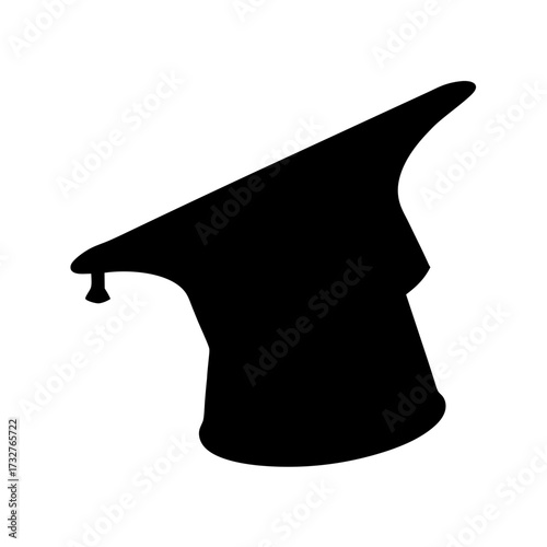 A stylized black silhouette depicting a wizard or witch pointy hat