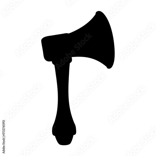 Silhouette of an axe with a flared blade and decorative handle