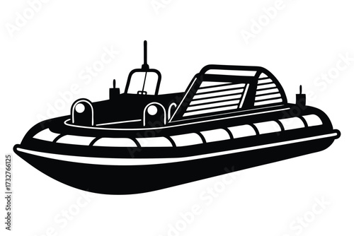 Silhouette displays a classic black hovercraft with simplistic line work and definitive shape