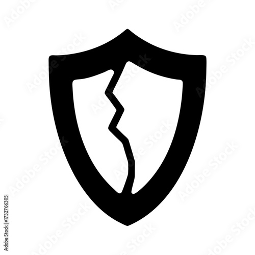 Broken Shield Symbolizing Vulnerability and Weakness in a Monochromatic Style