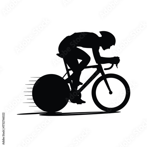 Silhouette of a professional cyclist in aerodynamic racing position on a time trial bicycle speeding along