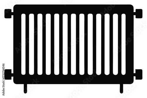 Solid black radiator silhouette shows a simplistic heating appliance with a functional design present