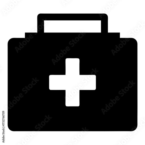 Black First Aid Kit Icon with a White Cross for Health and Medicine