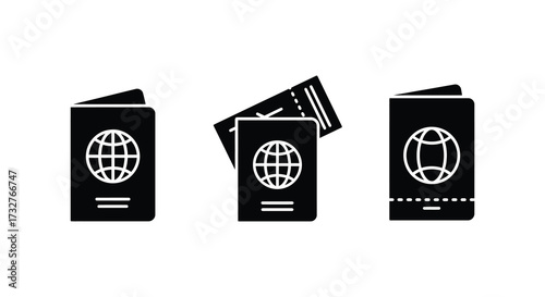 Passports and Tickets Icon Set for International Travel and Identification