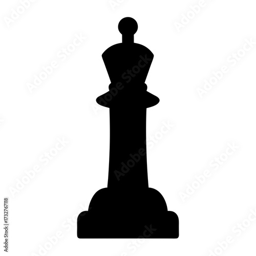 Monochrome chess queen piece silhouette on a white backdrop for designs