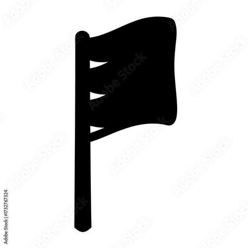 Bold black flag illustration with prominent pole and waving flag shape