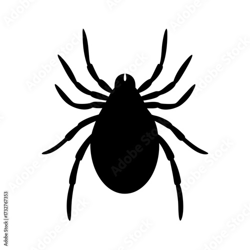 Black Silhouette of a Tick Insect with Eight Legs on White Background
