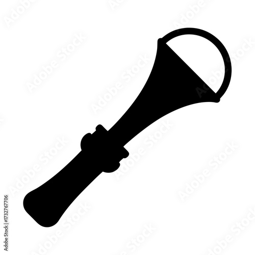Silhouette image depicting a herald's trumpet in minimalist style, isolated on white