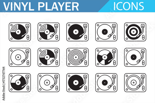 LP record turntable symbols – modern flat icon collection for audio and DJ themes