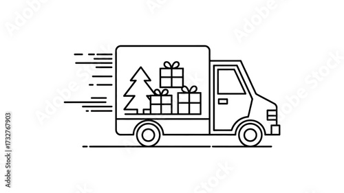Fast Christmas Delivery Truck with Tree and Gifts Vector Illustration for Holiday Season Logistics and E Commerce Promotions