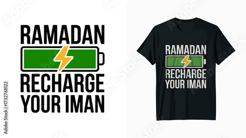 Ramadan Recharge Your Iman T Shirt Design for Muslim Spirituality and Festive Celebration of Islamic Faith