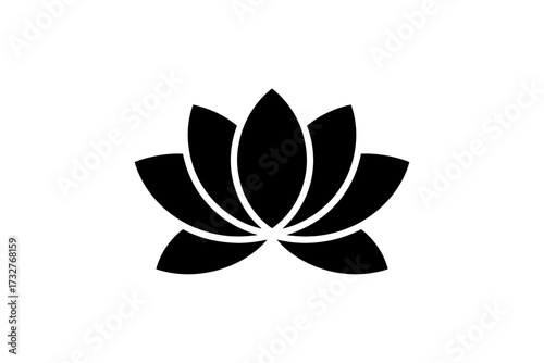 Elegant Black Lotus Flower Silhouette Isolated on White Background Symbolizing Purity and Enlightenment Ideal for Graphic Design Projects