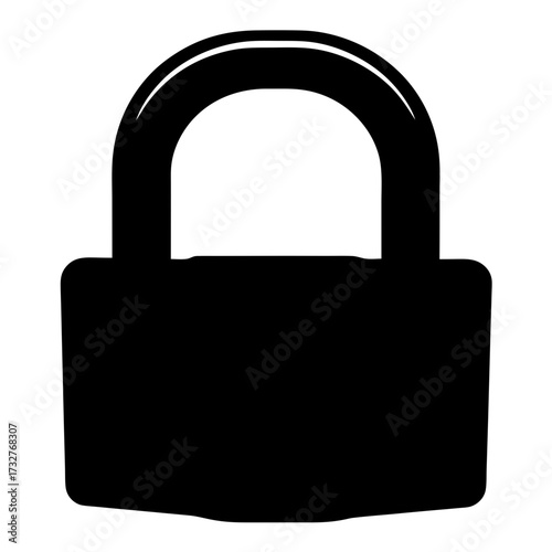 A simple black and white icon illustration of a closed padlock for security