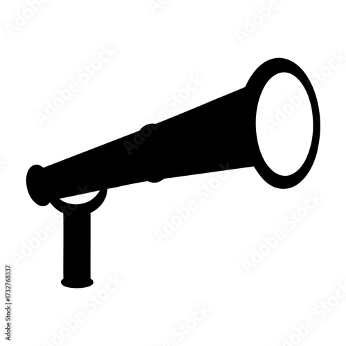 Black and white vector image of an old fashioned spyglass on stand