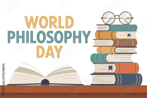 Celebrate World Philosophy Day with a Stack of Books and Open Minds, Inspiring Knowledge and Intellectual Curiosity
