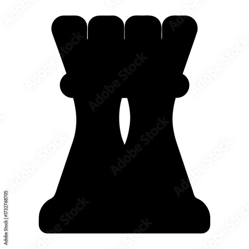 Silhouette of a classic chess rook piece against a white background