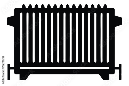 Black silhouette features a finned heater, a minimalist symbol of home heating solutions