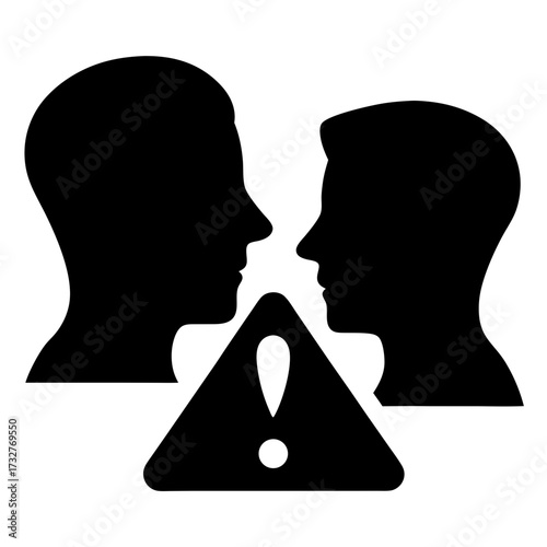 Warning interpersonal conflict between two individuals shown in profile view faces