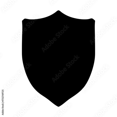 Black heraldic shield with sharp point, medieval symbol of protection and strength