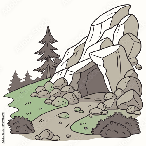 Cartoon grey stone and rock clipart, 3D boulders and pebbles, a pile of rubble and debris, isolated natural landscape elements, and mountain cliff and rocky terrain design. Vector set