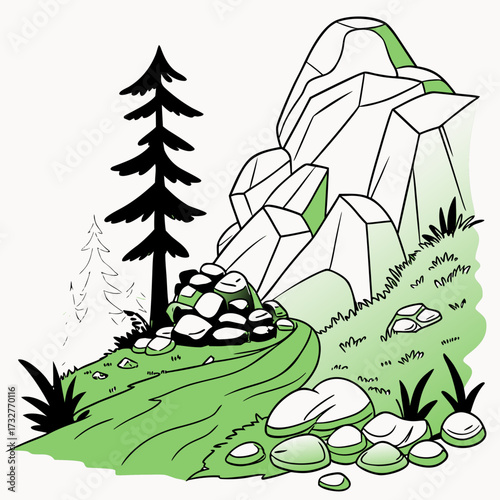 Cartoon grey stone and rock clipart, 3D boulders and pebbles, a pile of rubble and debris, isolated natural landscape elements, and mountain cliff and rocky terrain design. Vector set