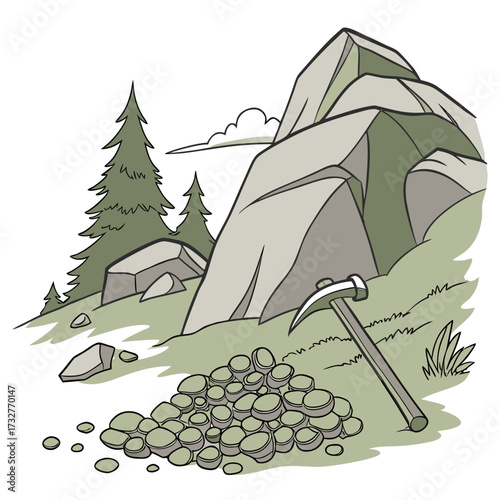 Cartoon grey stone and rock clipart, 3D boulders and pebbles, a pile of rubble and debris, isolated natural landscape elements, and mountain cliff and rocky terrain design. Vector set
