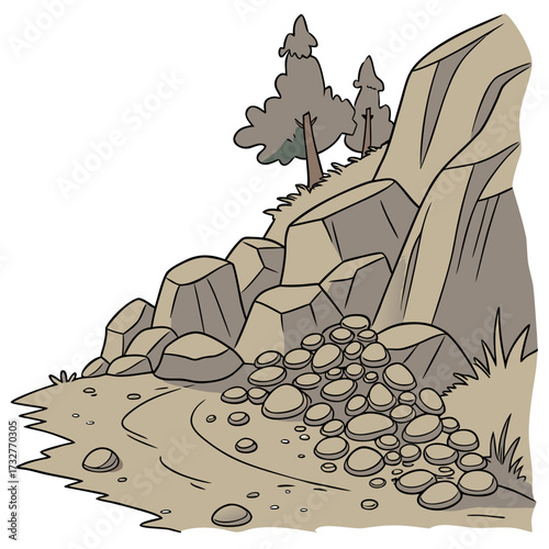 Cartoon grey stone and rock clipart, 3D boulders and pebbles, a pile of rubble and debris, isolated natural landscape elements, and mountain cliff and rocky terrain design. Vector set