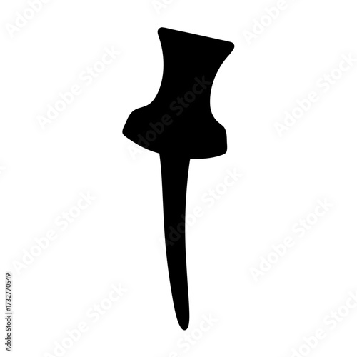 Abstract representation of a thumbtack with black silhouette and white background