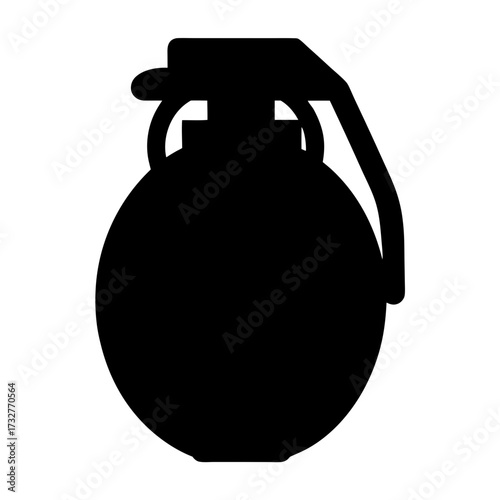 Simple Black Silhouette of a Hand Grenade with Safety Lever and Pin