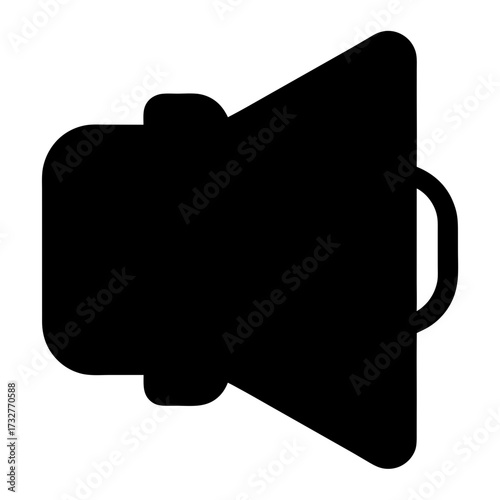 Black silhouette illustration of a megaphone, often associated with communication and announcements
