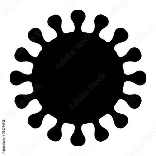 Simple black and white depiction of a coronavirus or similar virus