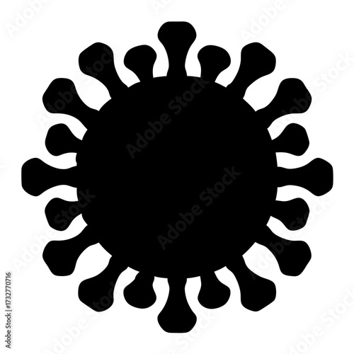 Black and white silhouette depiction of a harmful virus with protrusions