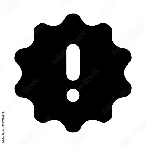 Warning sign with exclamation mark in a wavy edged rounded shape